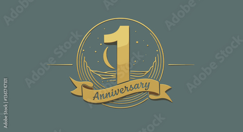 Elegant gold 1st Anniversary emblem.