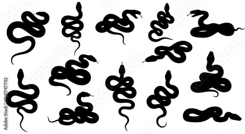 Silhouettes of snakes in various poses.