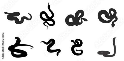 Snake silhouette set. Isolated snake silhouette on white background