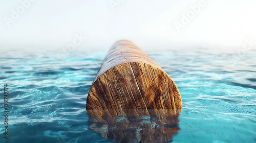 A pipe floating in the water capturing the excitement of log rolling water sport with space for text