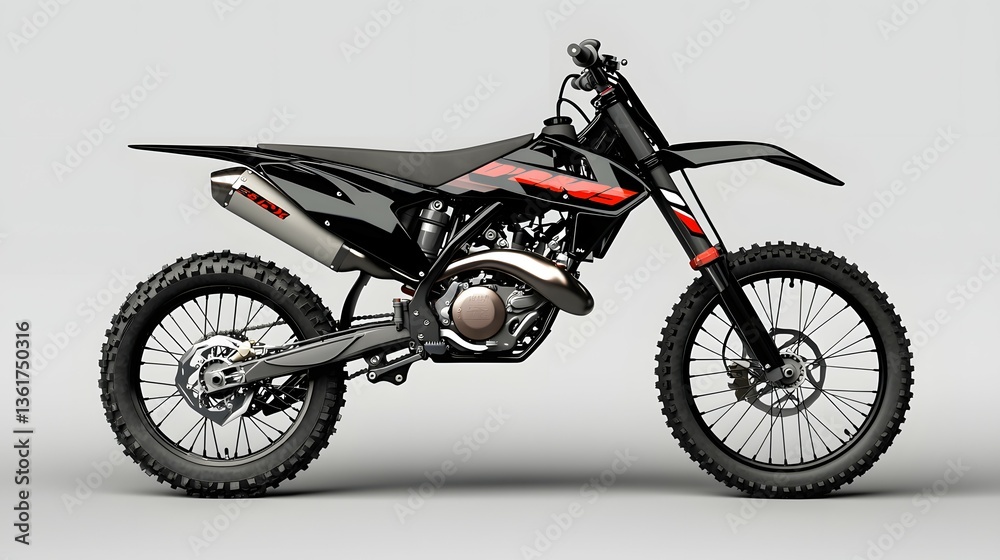 High-performance motocross dirt bike on a gray background ready for action and adventure in the great outdoors High-performance motocross dirt bike on a gray background ready for action and adventure in the great outdoors