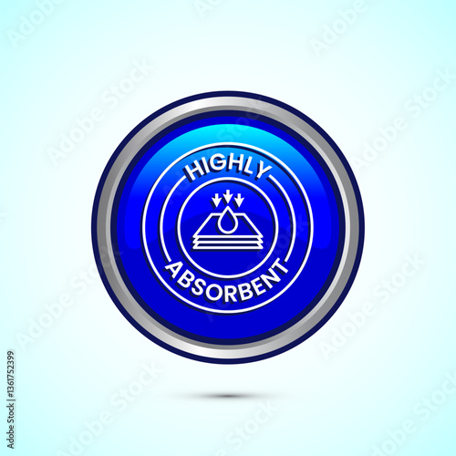 Water absorbent icon design illustration, Water drop absorb sign, symbol, Blue color round button design