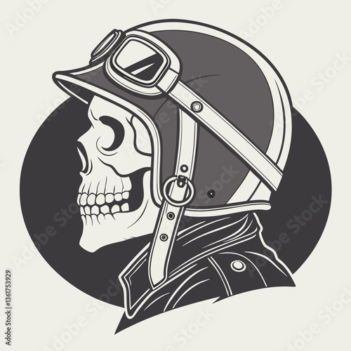 Skull with biker helmet bold motorcycle rider tattoo & vector Art transparent background printable svg design