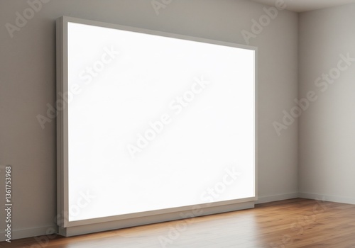 Bright white backlit display in minimalist room. AI Generated