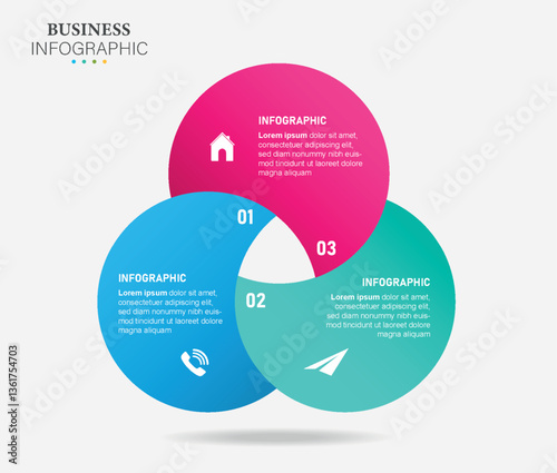 Business infographic design template with 3 options, steps or processes. Can be used for workflow layout, diagram, annual report, web design