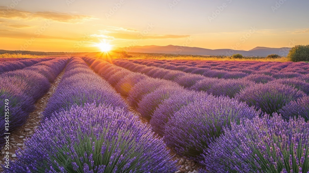 Fototapeta premium Serene lavender field under the sunset in Provence France picturesque view