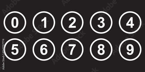 Bullet Points icon set in line style, Simple round numbers in flat style, Set of 1-10 numbers simple black symbol sign for apps, UI, and website, vector illustration .