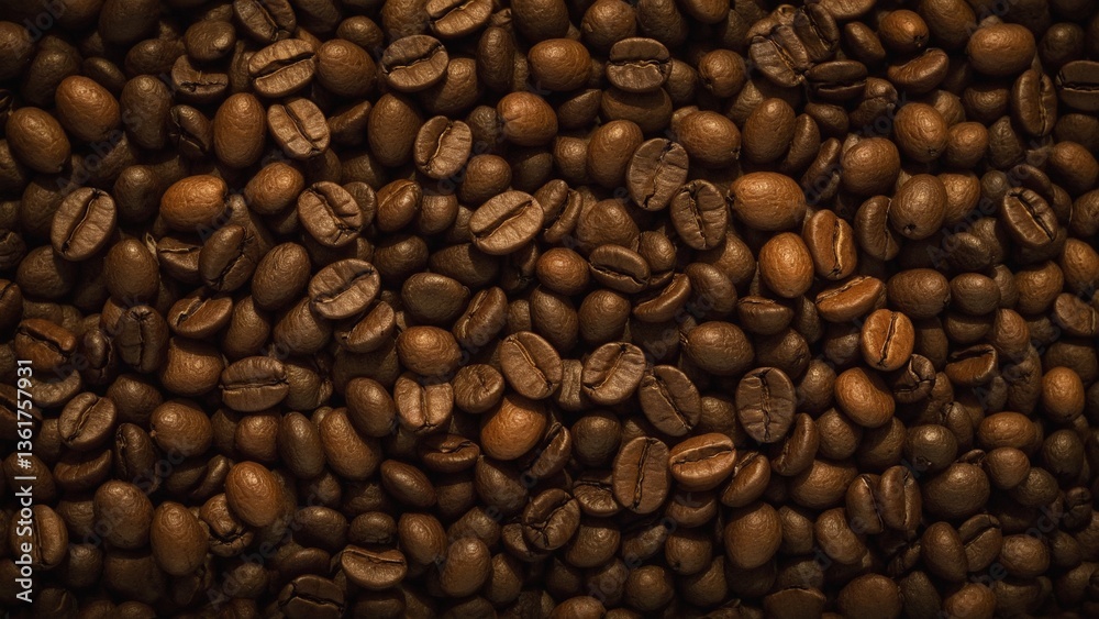 Fototapeta premium Aromatic Cascade: An Immersive Close-Up of Rich, Roasted Coffee Beans, Inviting Warmth and Comfort into Your Day.