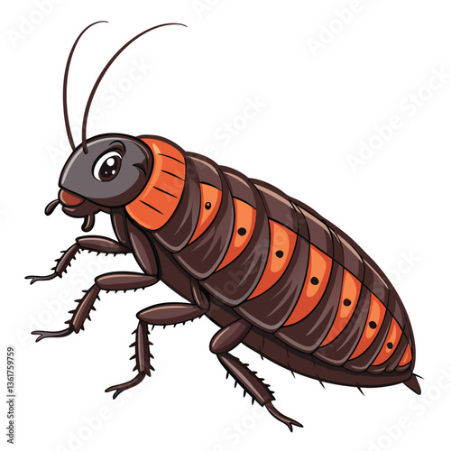 Design a bold, vector illustration of a giant hissing cockroach from Madagascar, emphasizing dramatic, thick strokes and intense detail.