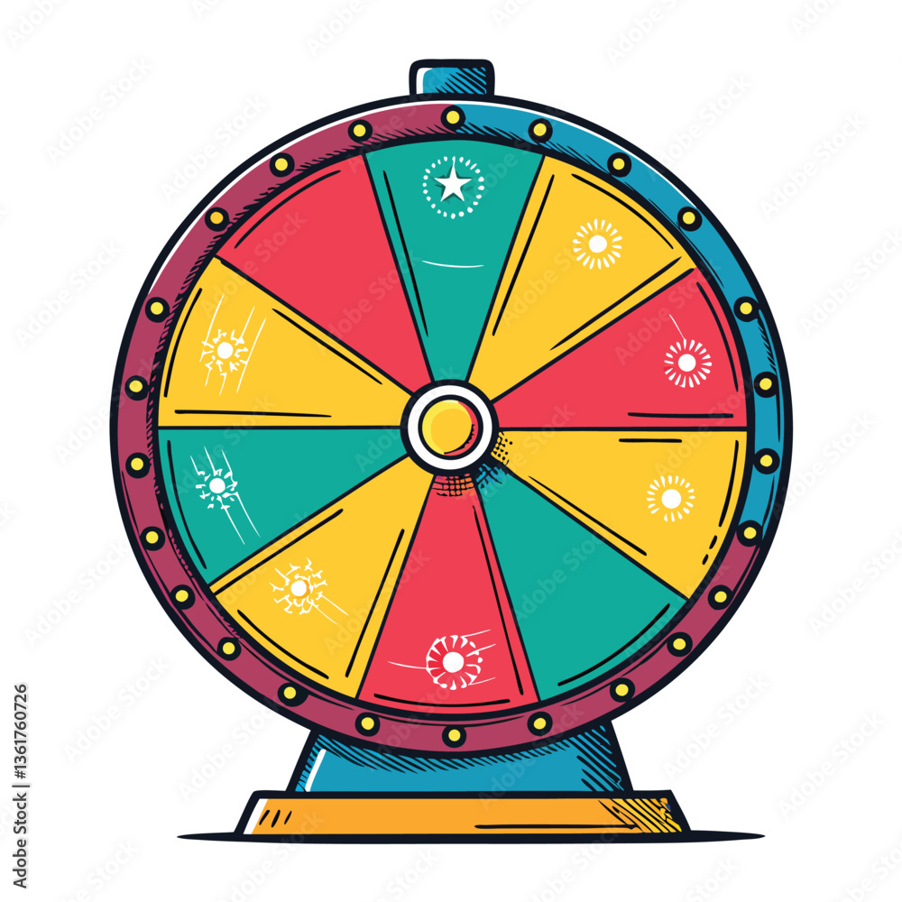 Design a vibrant giveaway wheel vector graphic featuring bold, colorful strokes. Spin the wheel concept. Design a vibrant giveaway wheel vector graphic featuring bold, colorful strokes. Spin the wheel concept.