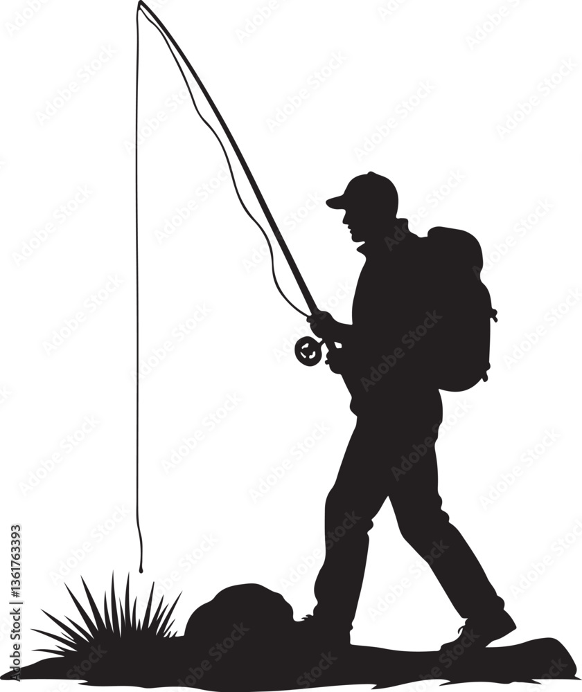 Fototapeta premium Fisherman Silhouette Vector Design