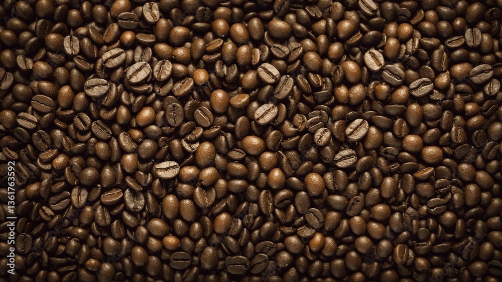 Obraz premium Aromatic Symphony: Rich, Roasted Coffee Beans in a Dense Array, Promising Warmth, Comfort, and the Perfect Start to Your Day