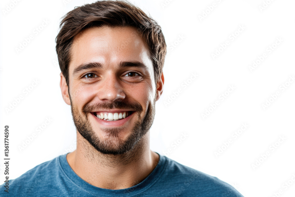 Obraz premium Smiling young man in blue shirt with natural light background