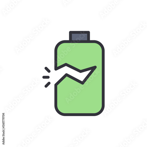 Broken battery colored icons, minimalist vector illustration ,simple transparent graphic element .Isolated on white background