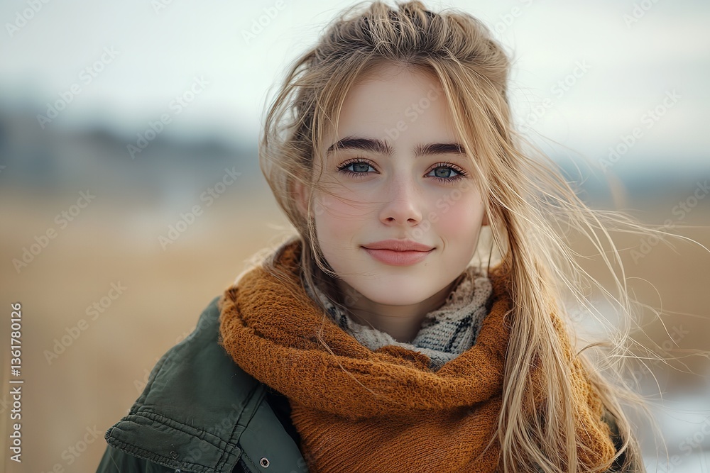 A contented young lady on the field. Generative Ai A contented young lady on the field. Generative Ai