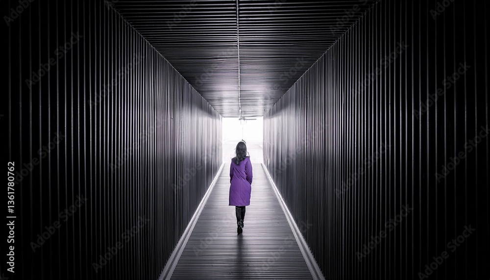 Black and white pattern or building and shadow in purple coat Black and white pattern or building and shadow in purple coat