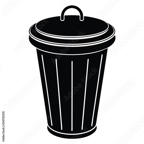 Realistic Trash Bin Vector Illustration – Modern Dustbin with Lid for Waste Disposal Concept