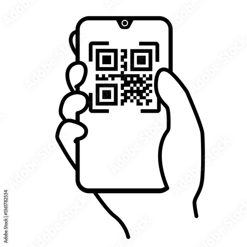Minimalist Vector Icon of Hand Holding Smartphone with QR Code for Digital Scanning Technology