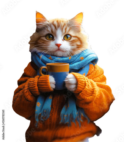 cats drinking tea with a cup in their paws, vector illustration