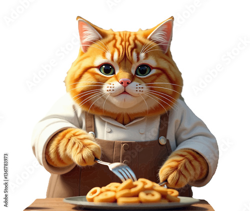 cat tries food, vector illustration