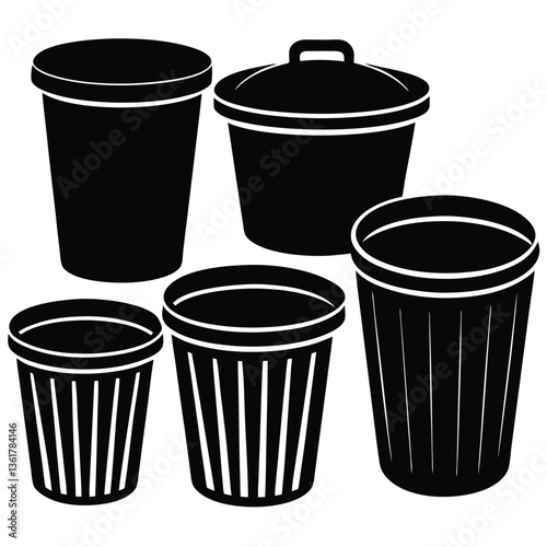 Set of realistic Trash Bin Vector Illustration – Modern Dustbin with Lid for Waste Disposal Concept