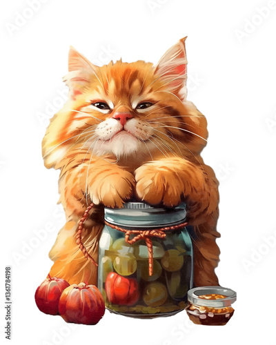 cat eats jam, vector illustration