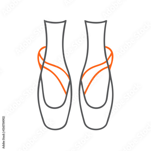 Minimalistic line art of ballet shoes with orange accents, symbolizing grace and elegance in dance, perfect for dance studios, ballet classes, or artistic designs.