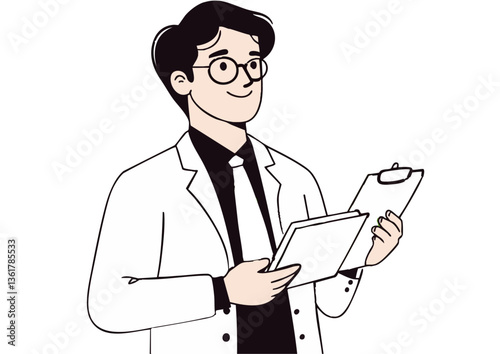 Vector illustration of a businessman explaining while holding documents