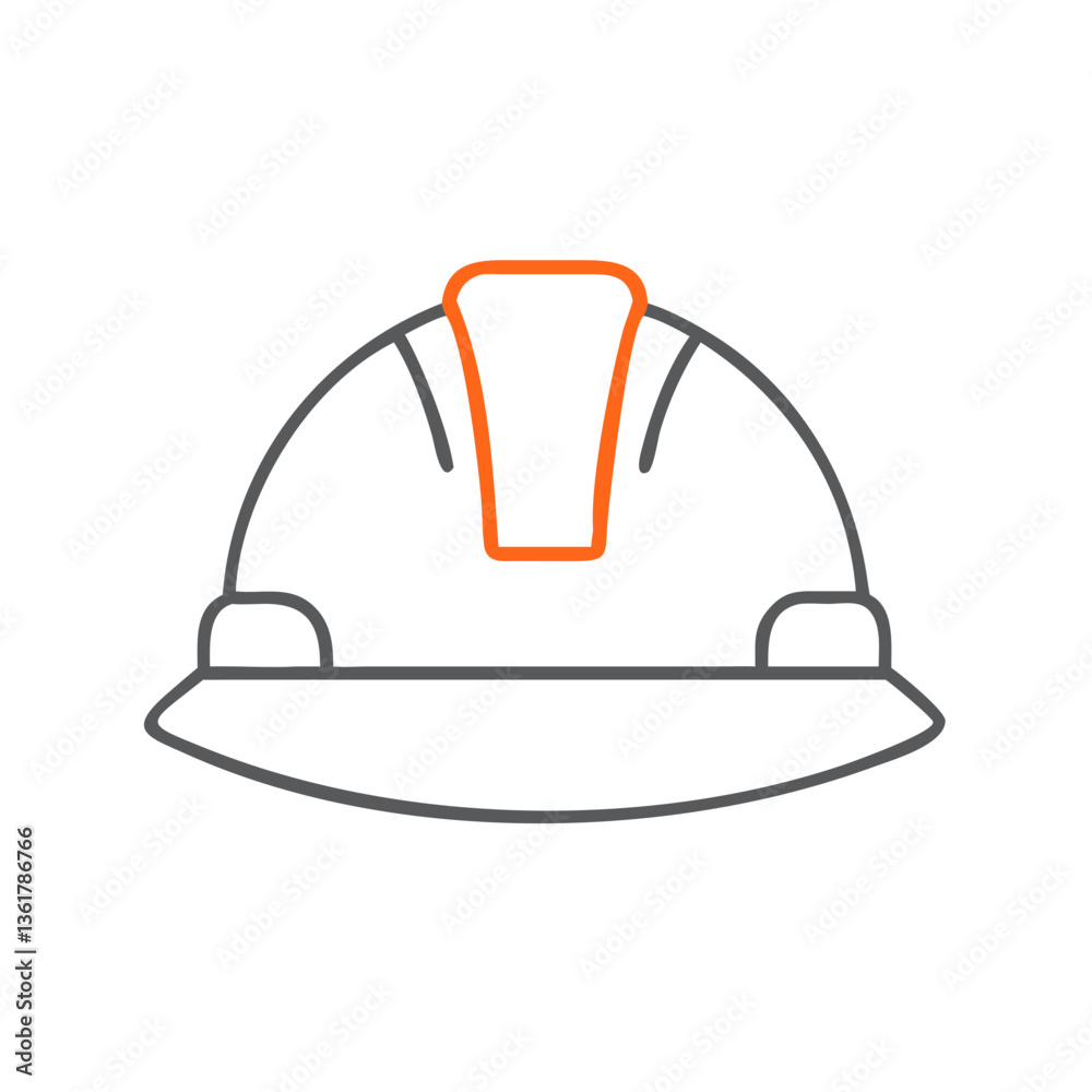 A construction safety helmet designed with a striking orange stripe against a minimalist white background, concept safety and professionalism in the construction industry. A construction safety helmet designed with a striking orange stripe against a minimalist white background, concept safety and professionalism in the construction industry.