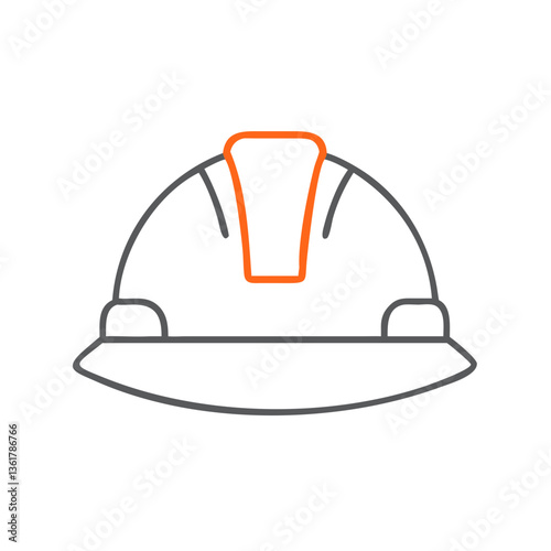 A construction safety helmet designed with a striking orange stripe against a minimalist white background, concept safety and professionalism in the construction industry.
