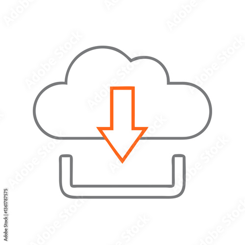 Cloud with downward arrow, symbolizing data download, file transfer from online storage, or cloud-based content retrieval.
