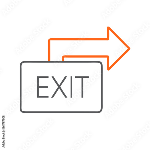 A simplified exit sign with an arrow pointing right against a minimalistic white background, representing navigation, safety, and guidance in emergency situations and public spaces.