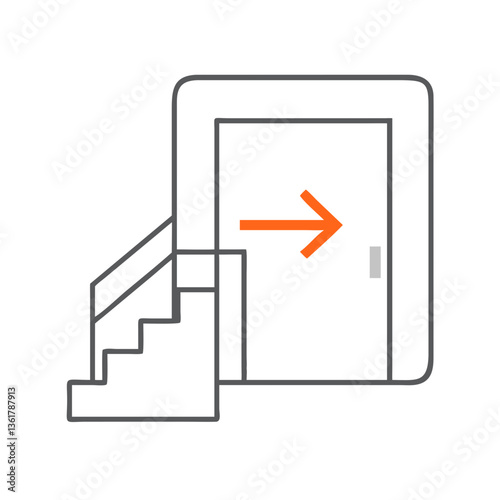 Door with arrow sign indicating direction, representing guidance and navigation for entrance points, deliberate accessibility, designed for signage in buildings, wayfinding solutions.
