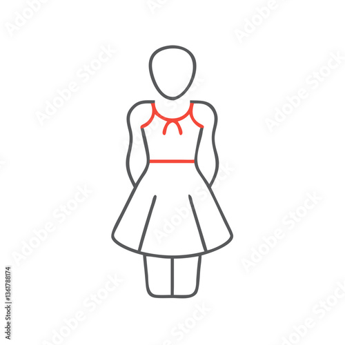 A simple line drawing of a female figure in a dress, representing minimalistic fashion design, showcasing women's clothing, elegant style, and creativity in art.