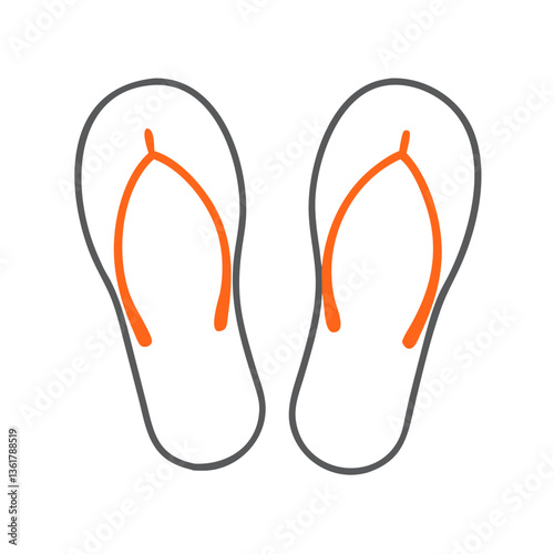 Vector illustration of flip-flops with an orange strap, summer footwear concept, casual beachwear for warm weather, essential summer accessories for relaxation and holiday enjoyment.