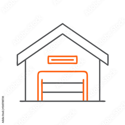 Garage building with a closed door, representing parking areas, private home garages, or industrial storage facilities for tools and vehicles.
