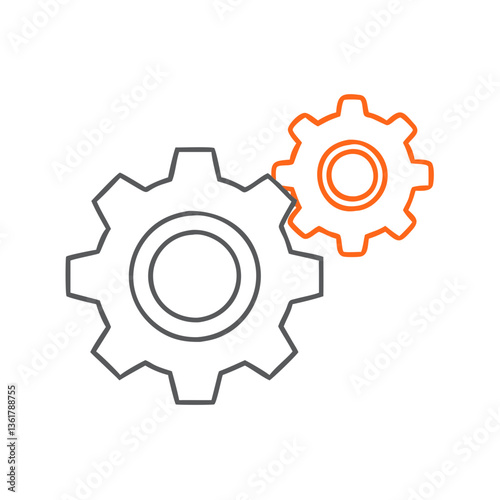 Two interlocked gears of different sizes, symbolizing mechanical systems, software settings, technical engineering, and industrial processes.
