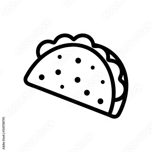 Taco with tortilla shell Mexican lunch line art vector icon
