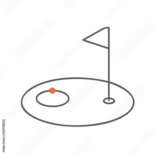 Minimalist line art of a golf hole with a ball near the flag, representing the sport of golf, simplicity in design, ideal for promotional materials related to golf tournaments or events.