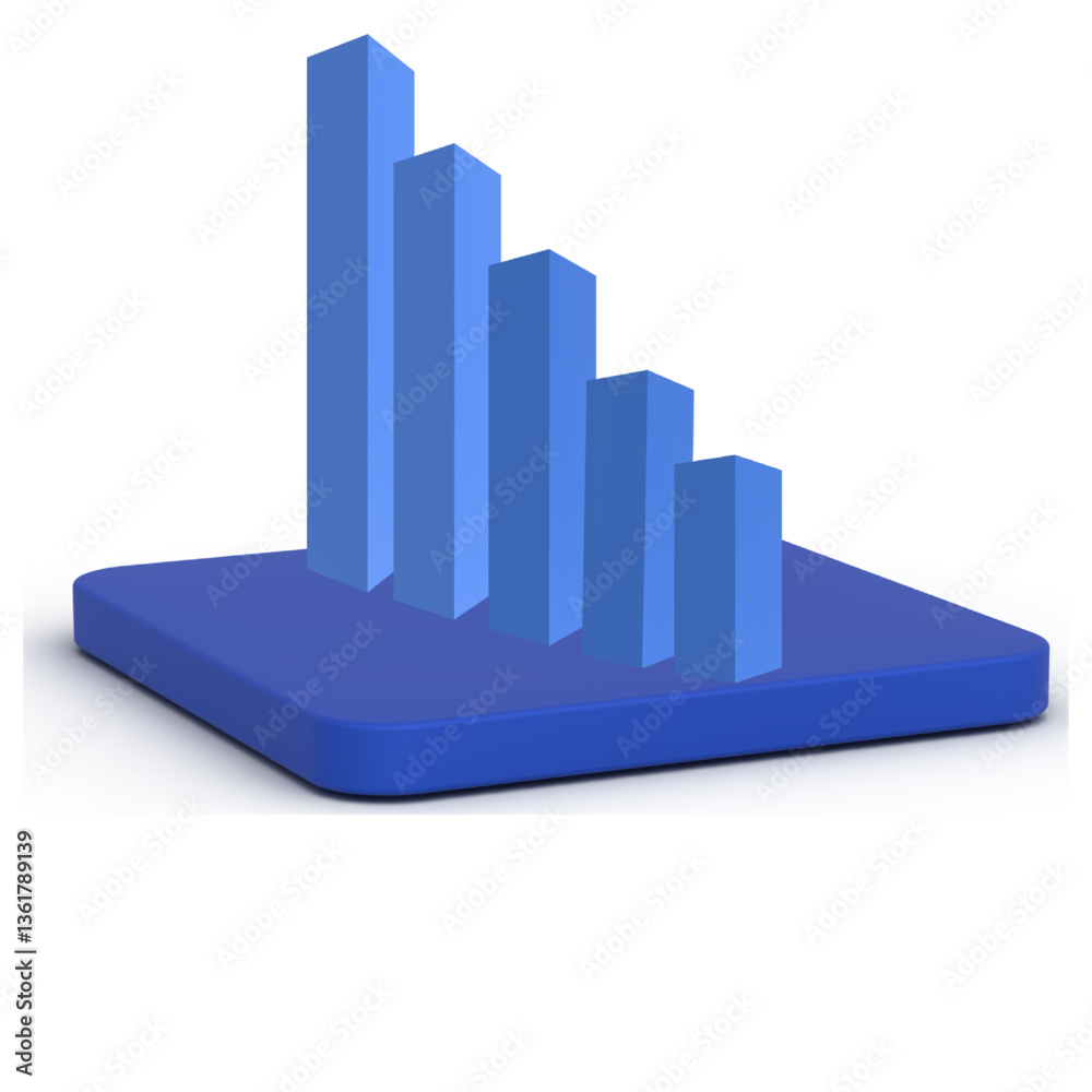 Fototapeta premium 3D bar graph displays a downward trend, represented by decreasing 