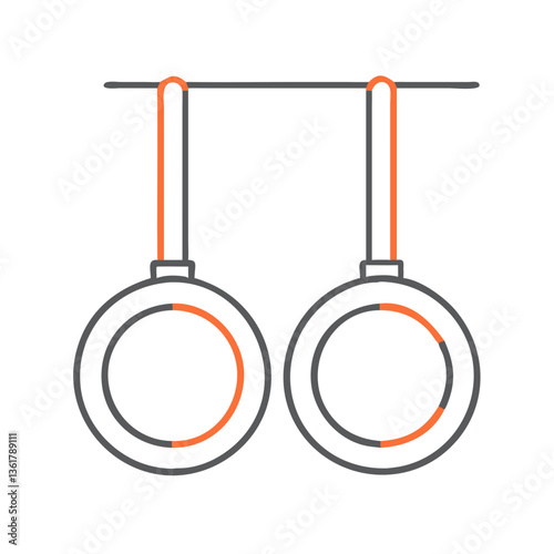 A pair of gymnastic rings hanging from straps, representing physical training, gymnastics, strength workouts, and competitive sport equipment.
