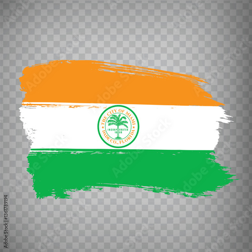 Flag of Miami is city from brush strokes. State of Florida.  Flag city Miami on transparent background for your web site design, app, UI. United States. EPS10.