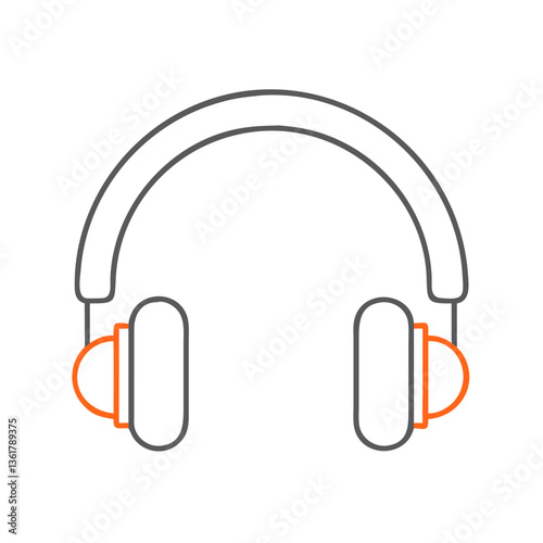 A minimalist line art illustration of headphones in a modern style, featuring a monochromatic color scheme with an orange accent, representing music enjoyment and audio technology.
