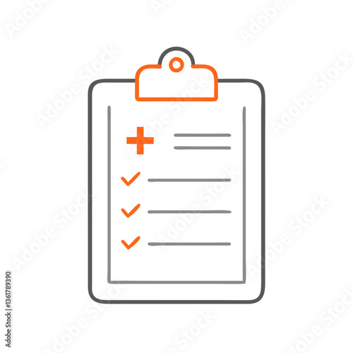 Clipboard with a checklist and medical cross, representing a doctor's patient evaluation form, treatment plans, and clinical assessment procedures.
