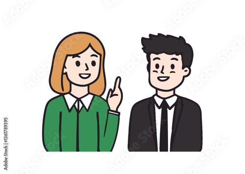 Vector illustration of a man and woman in business attire having a sudden idea