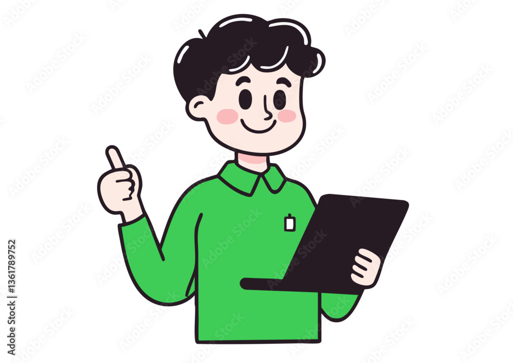 Vector illustration of a man holding a laptop and giving a thumbs up Vector illustration of a man holding a laptop and giving a thumbs up