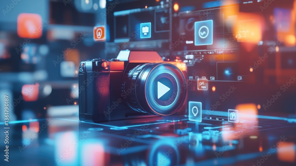 Camera device with notifications popping up on its screen, representing media, photography, and instant updates in a digital world.