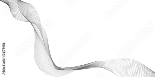 abstract background with wave line, black gradient curve shape isolated on white background, a drawing of wavy lines on a white background, representing invisible movement and speed focus on.