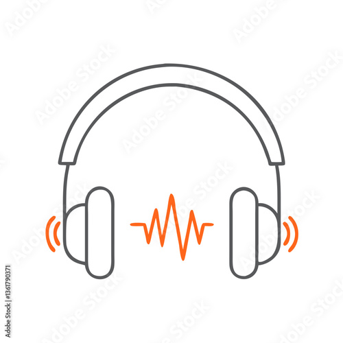 A pair of headphones emitting sound waves, symbolizing audio playback, music listening, sound streaming, and entertainment experiences through personal tech devices.
