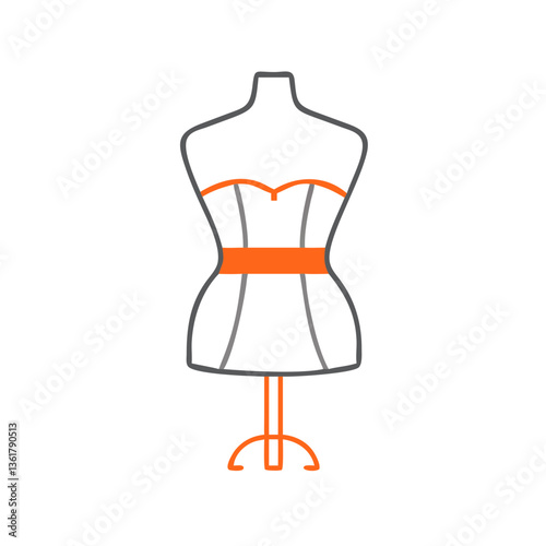 A stylish dress form with a flattering silhouette and an orange belt, set against a minimalist background, representing fashion design, tailoring, and clothing industry creativity.